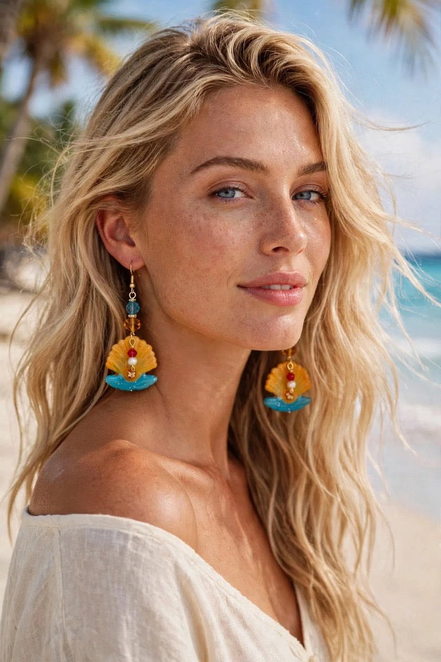 Dangle Clay Resin Summer Seashell Earrings