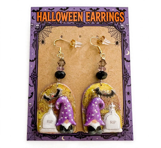 Dangle Clay Resin Gnome Halloween Earrings