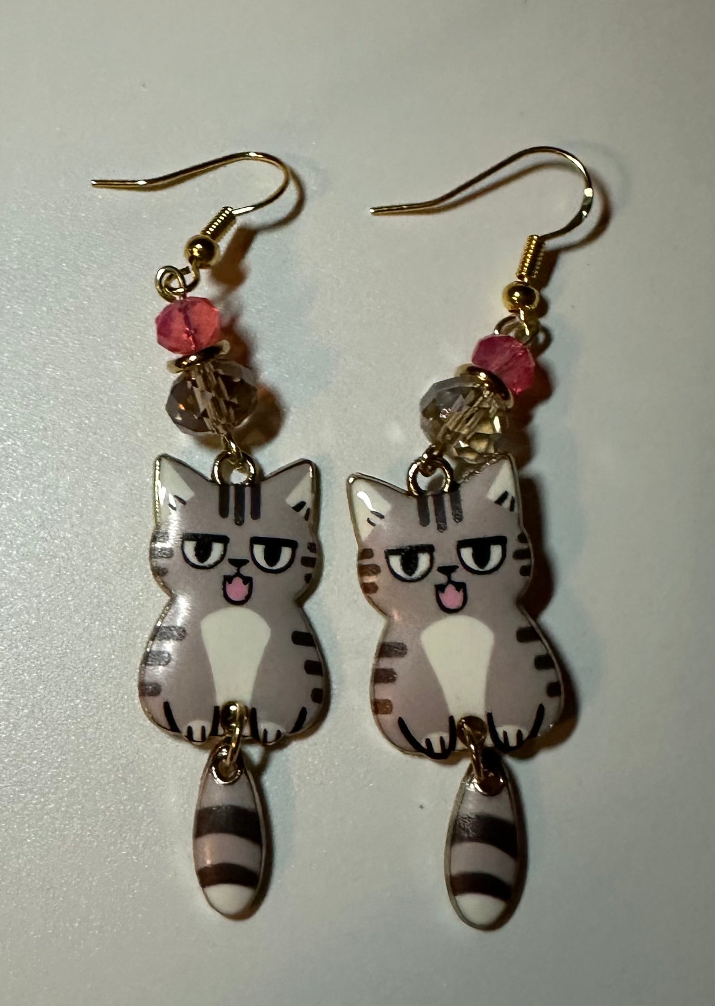 Swinging Cutie Kitty - Sassy Tabby Cat Enamel Earrings - Dangle Jewelry