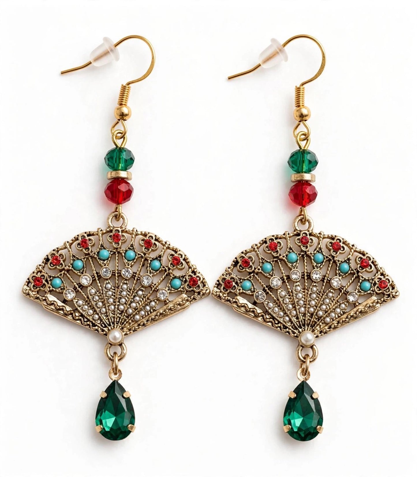 Metal Fan Bead Earrings - Fancy Dangle Jewelry