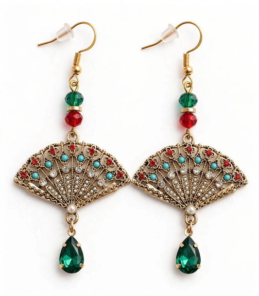 Metal Fan Bead Earrings - Fancy Dangle Jewelry