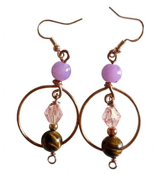 Boho Chic Earthy Hoop Beaded Earrings - Fancy Copper Dangle Jewelry