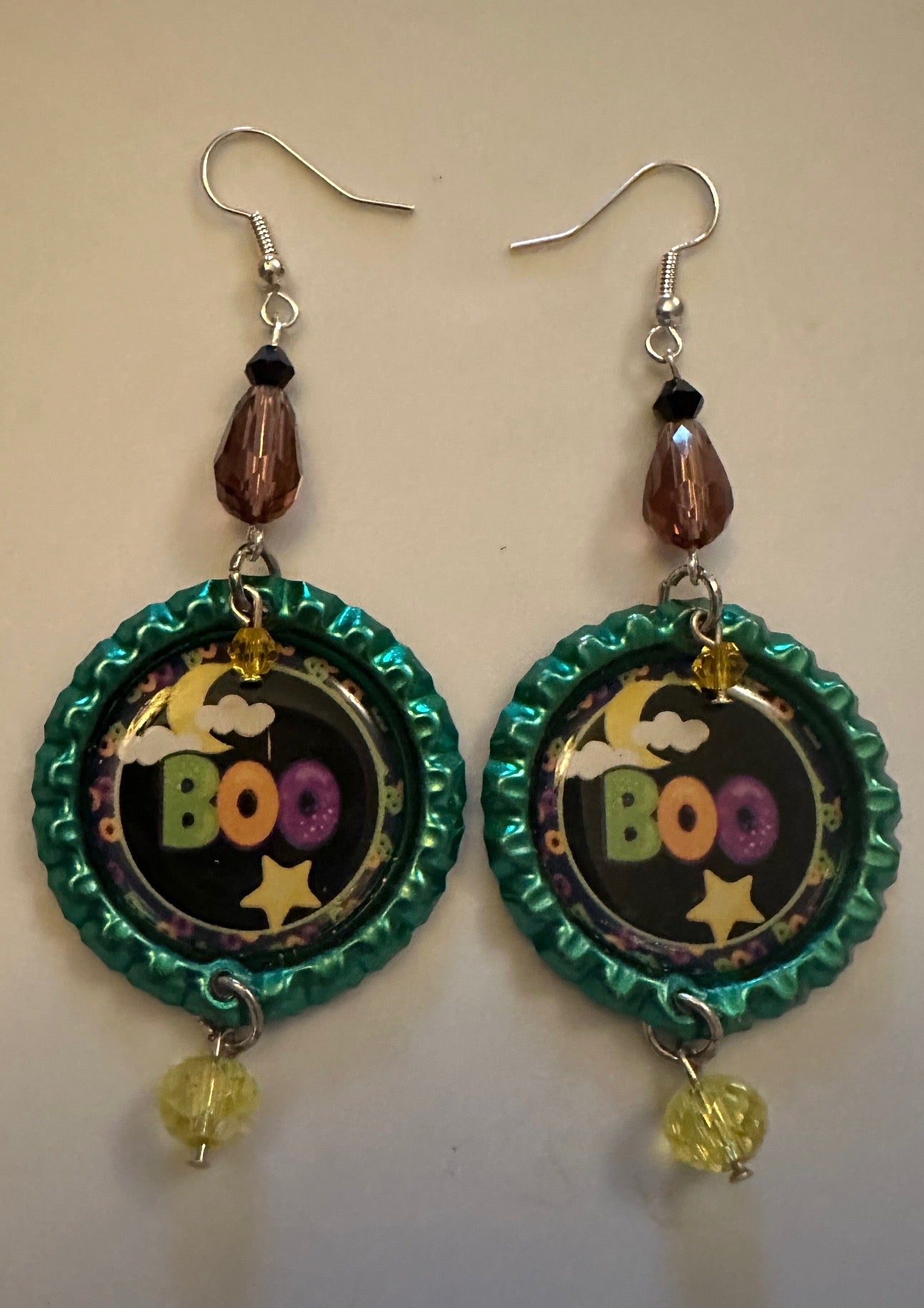 Halloween Boo Bottlecap Earrings - Spooky Cute Dangle Jewelry