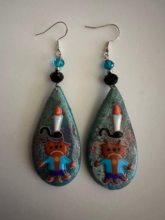 Spooky Wolf Man Candlestick Teardrop Earrings - Gothic Clay & Resin Jewelry