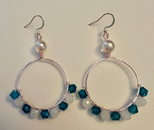Elegant Crystal Beads Wire Metal Earrings - Intricate Hoop Jewelry