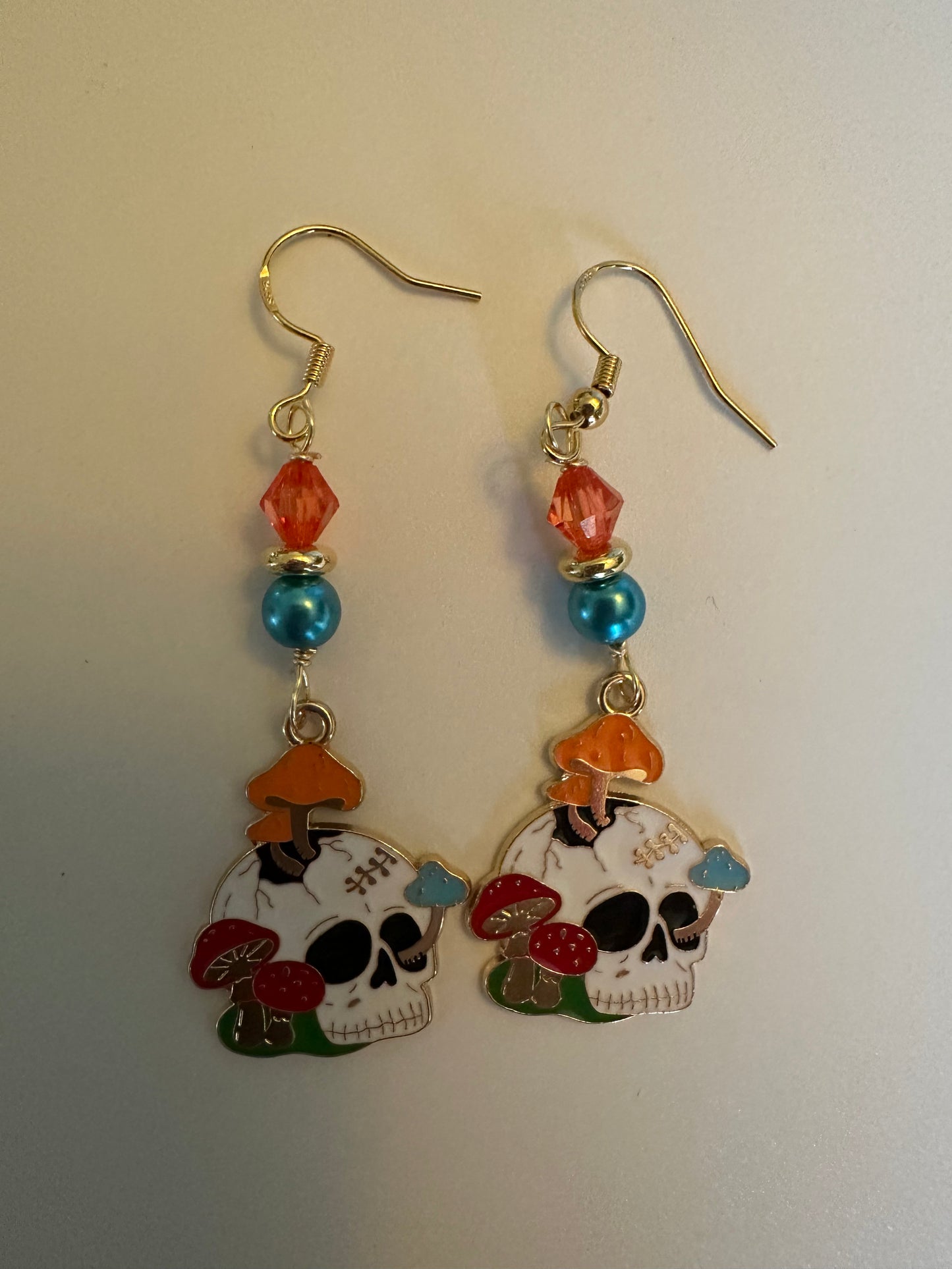 Mushroom Skull Enamel Earrings - Whimsical Dark Dangle Jewelry