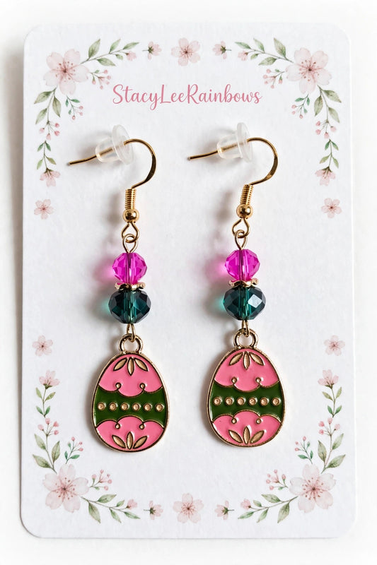 Cute Colorful Easter Egg - Floral Alternate Beads Egg Design Enamel Charm Jewelry