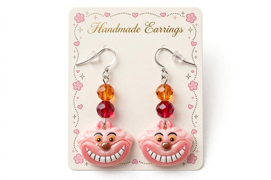Cheshire Cat Inspired Dangle Clay Resin Earrings - Alice in Wonderland Jewelry