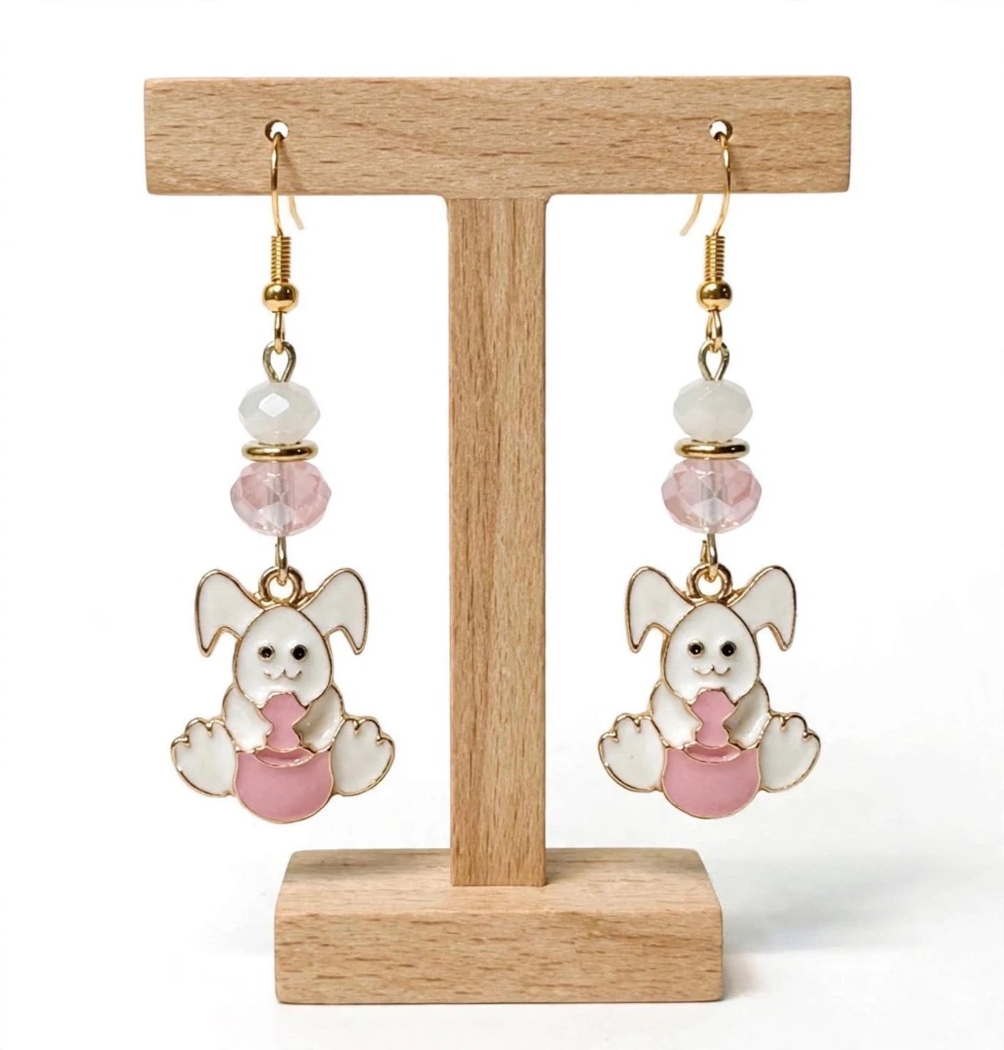Adorable Bunny Enamel Charm Earrings - Easter Dangle Jewelry