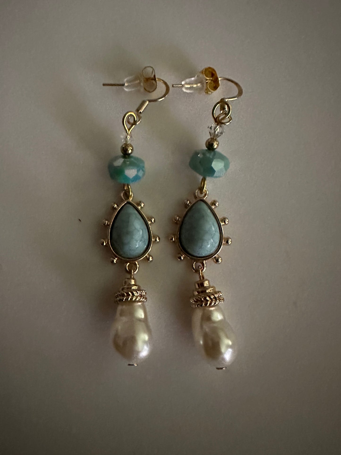 Real Pearl Aqua Earrings - Elegant Ocean Dangle Jewelry