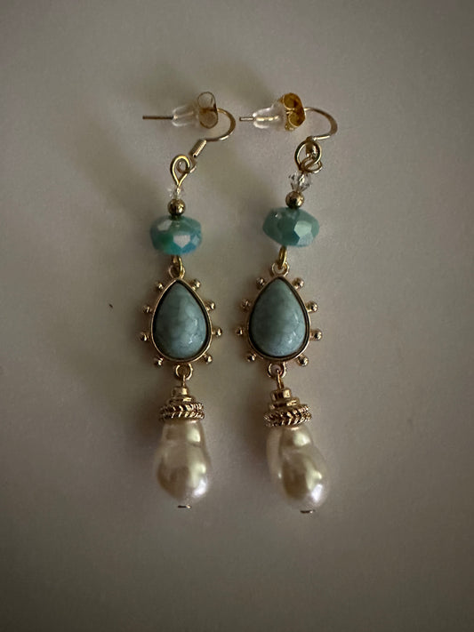Real Pearl Aqua Earrings - Elegant Ocean Dangle Jewelry