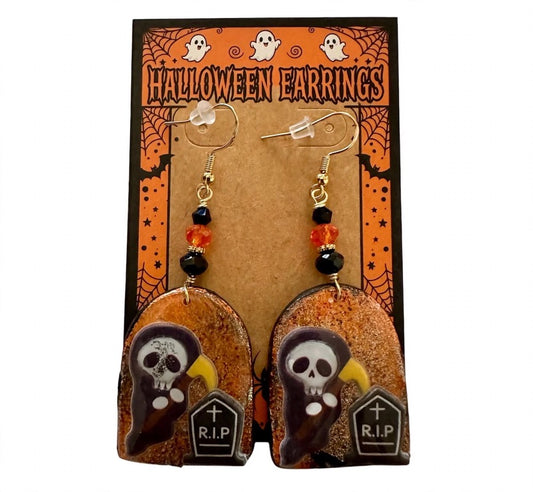 Dangle Clay Resin Crystal Halloween Grim Reaper Earrings