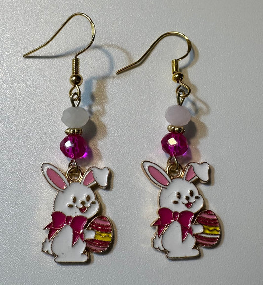 Mischievous Bunny Easter Egg Enamel Earrings - Cute Dangle Jewelry