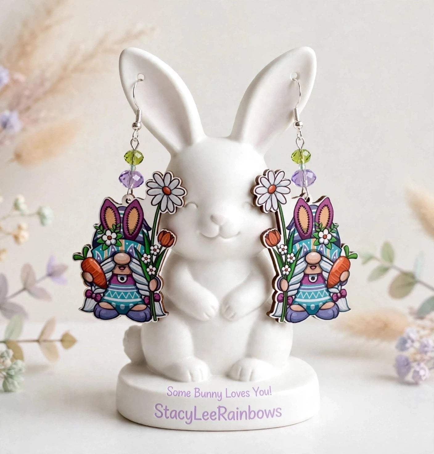 Charming Springtime Whimsical Gnome Wood Earrings - Delightful Dangle Jewelry