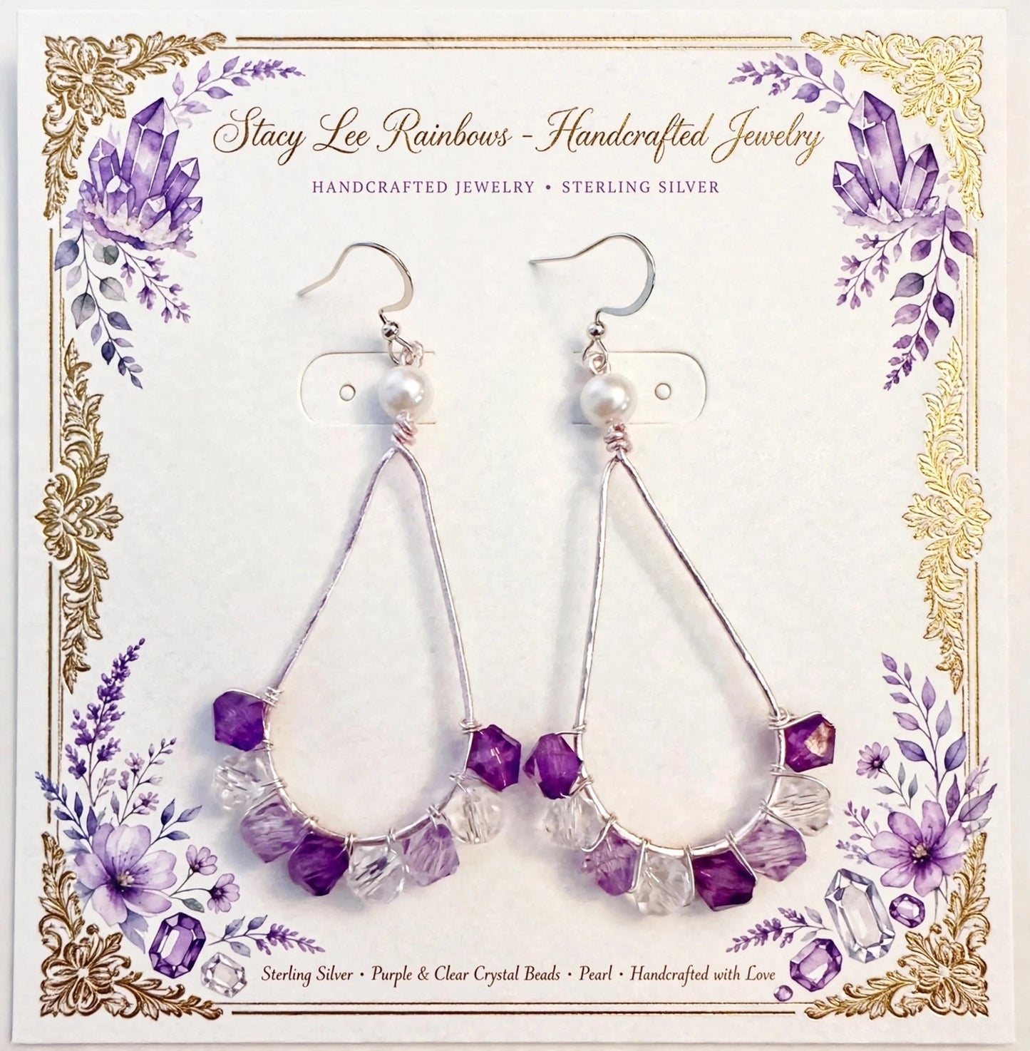 Crystal Beads Wire Frame Metal Earrings - Artisanal Teardrop Jewelry