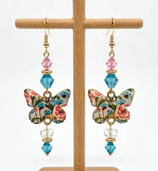 Butterfly Crystal Beads Resin Earrings - Delicate Elegant Dangle Jewelry