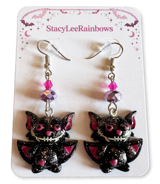 Cute Halloween Bat Clay Resin Earrings - Festive Dangle Jewelry
