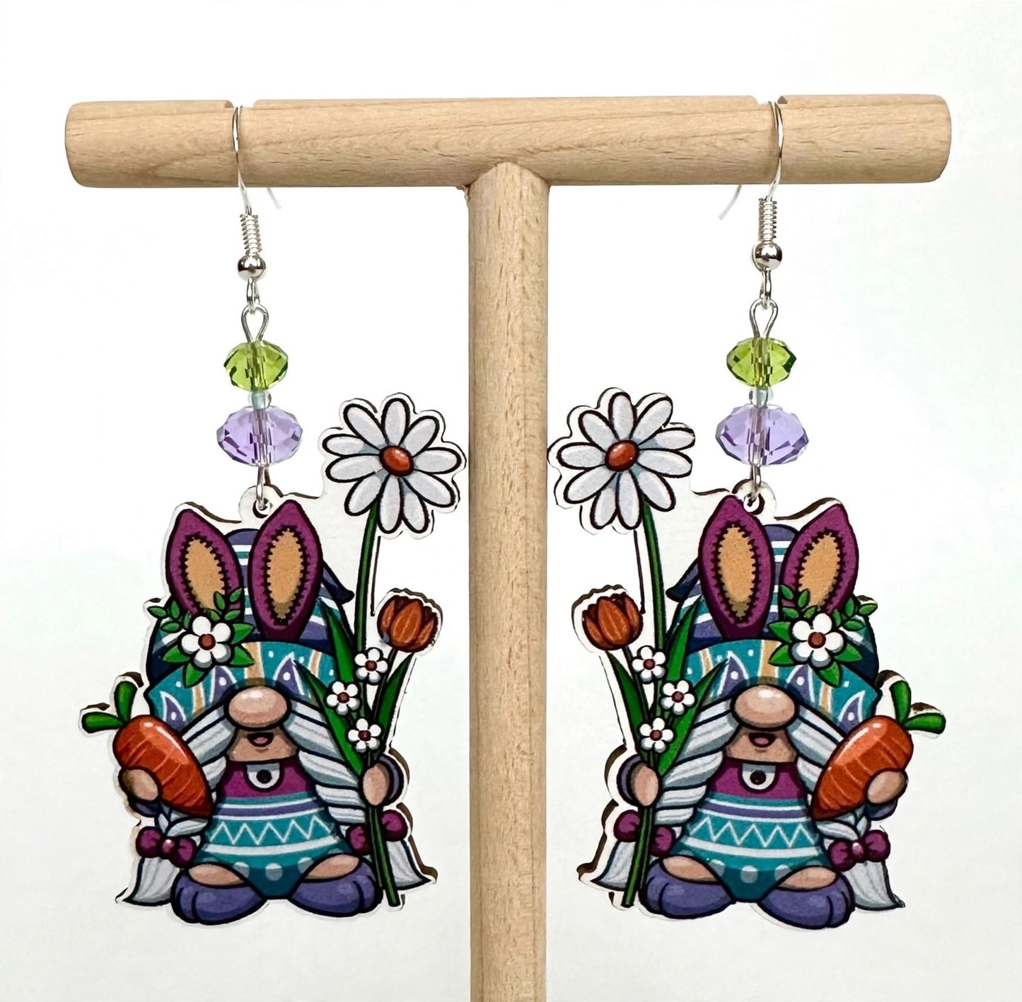 Charming Springtime Whimsical Gnome Wood Earrings - Delightful Dangle Jewelry