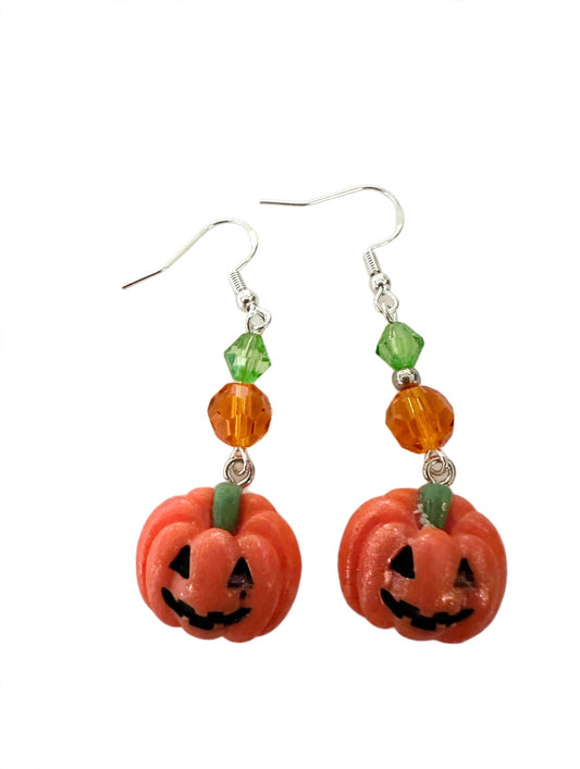 Jack-O-Lantern Halloween Clay & Resin Earrings - Festive Cute Dangle Jewelry