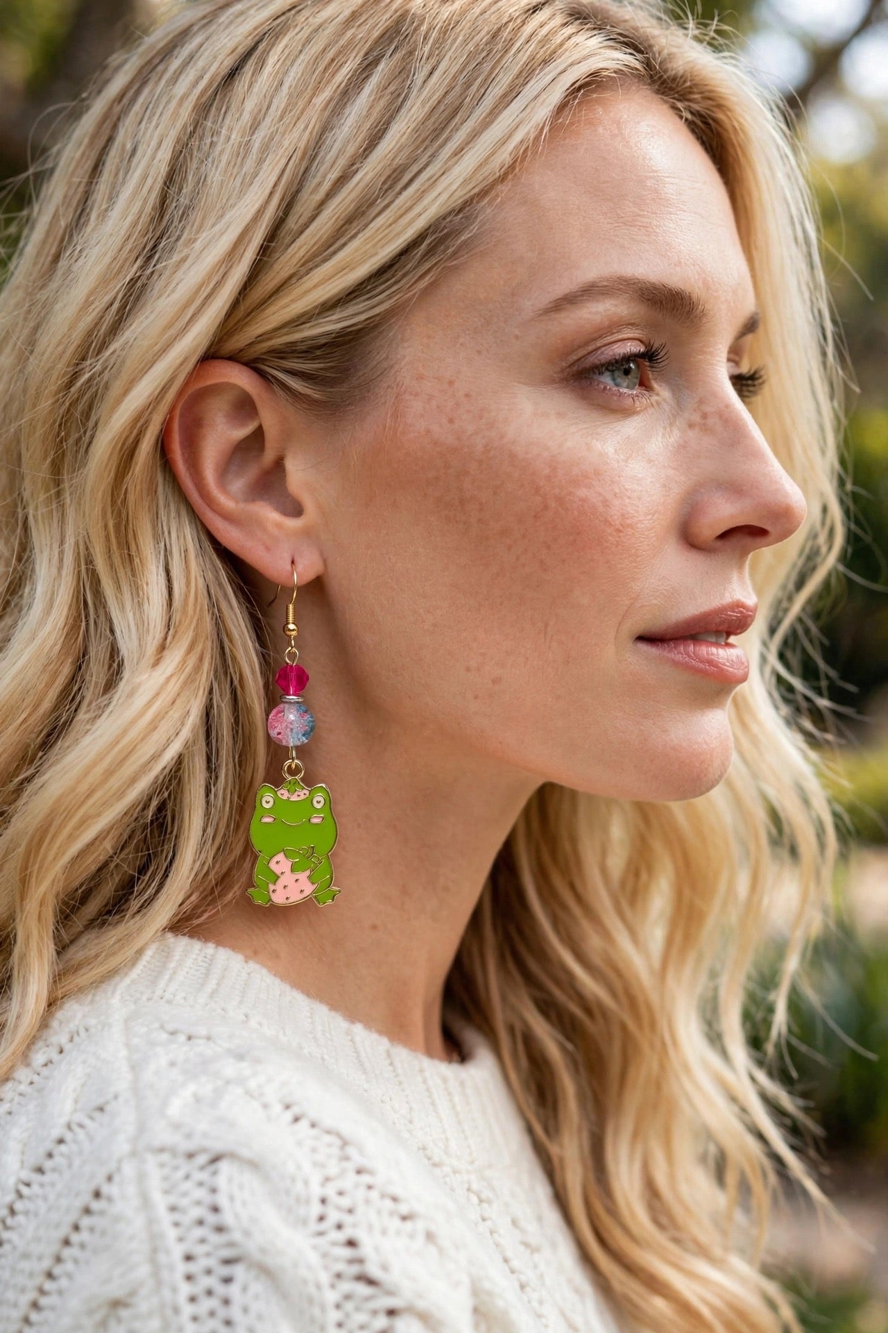 Joyful Frog Strawberry Enamel Earrings - Adorable Dangle Jewelry