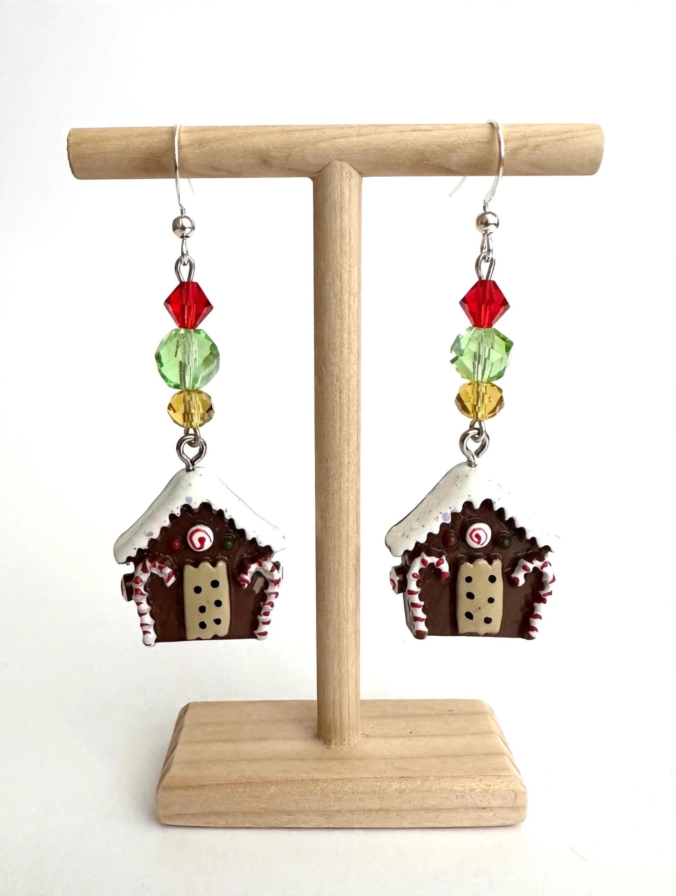 Gingerbread House Christmas Earrings - Holiday Clay & Resin Dangle Jewelry