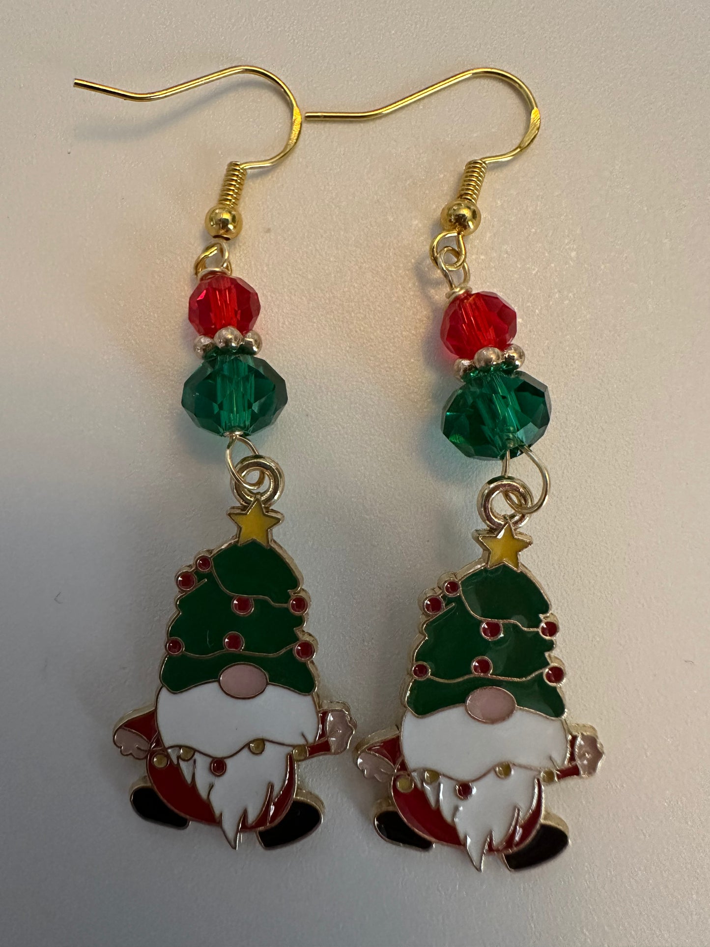 Christmas Themed Gnome Enamel Earrings - Festive Handmade Dangle Jewelry