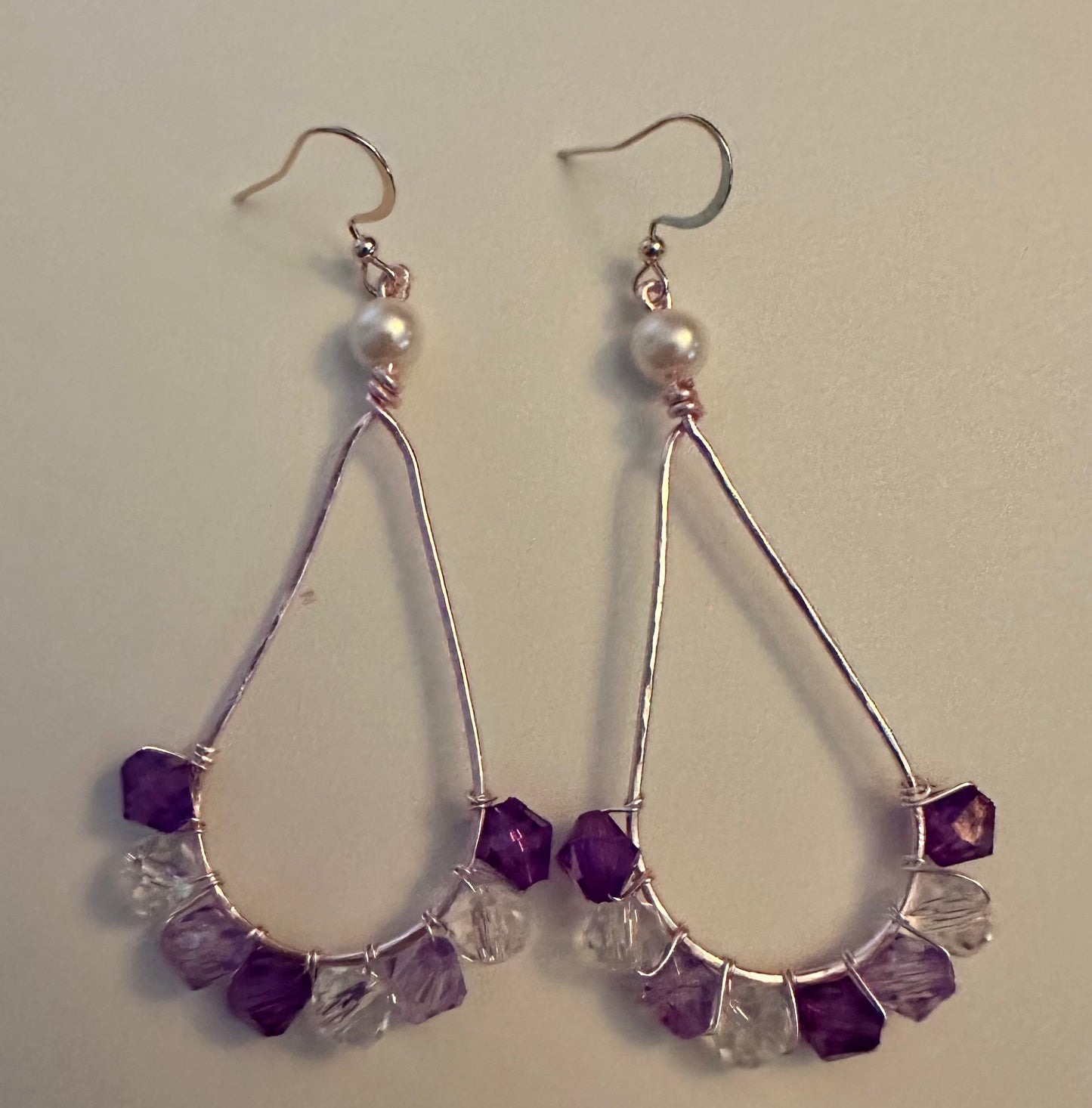 Crystal Beads Wire Frame Metal Earrings - Artisanal Teardrop Jewelry