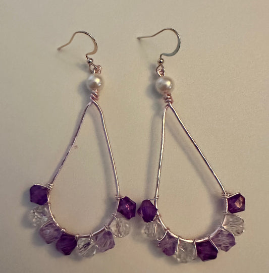 Crystal Beads Wire Frame Metal Earrings - Artisanal Teardrop Jewelry