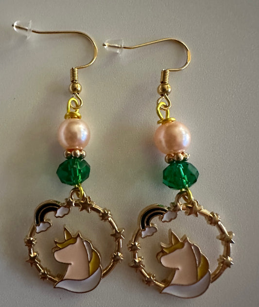 Gold-Plated Unicorn Enamel Earrings - Elegant Dangle Jewelry