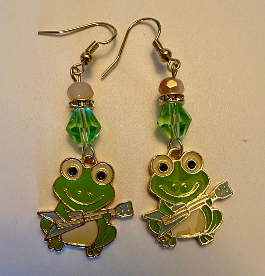 Rockin' Guitar Frog Earrings - Cheerful Dangle Jewelry
