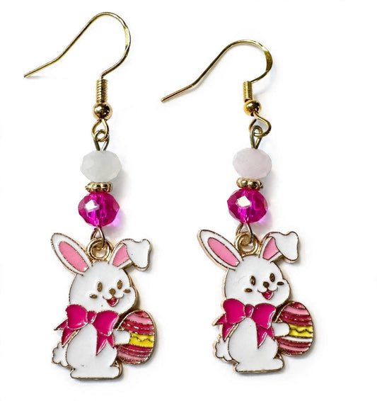 Mischievous Bunny Easter Egg Enamel Earrings - Cute Dangle Jewelry