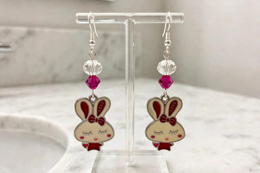Valentine's Day Bunny Enamel Earrings - Lovely Dangle Jewelry