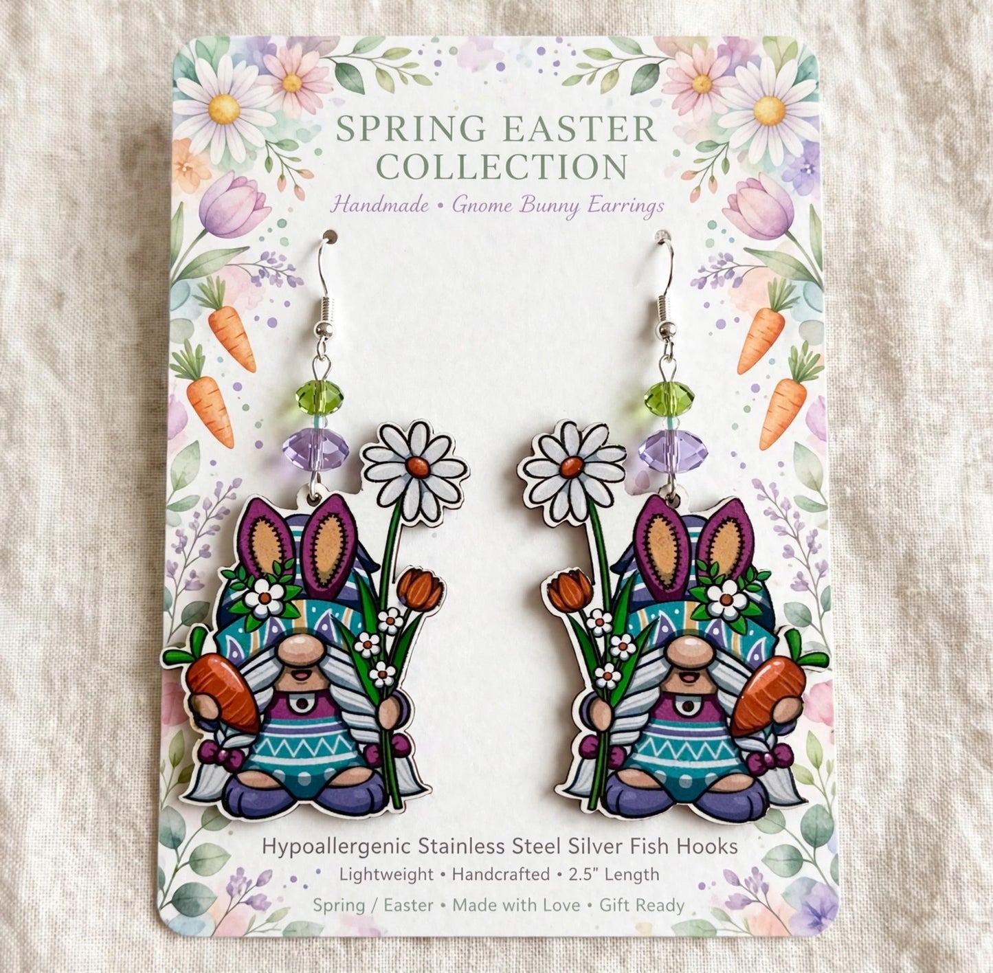 Charming Springtime Whimsical Gnome Wood Earrings - Delightful Dangle Jewelry