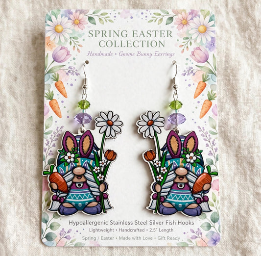Charming Springtime Whimsical Gnome Wood Earrings - Delightful Dangle Jewelry