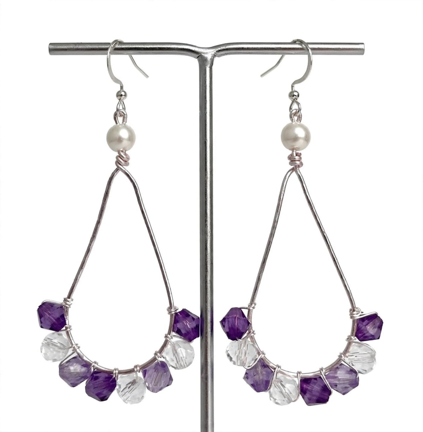 Crystal Beads Wire Frame Metal Earrings - Artisanal Teardrop Jewelry
