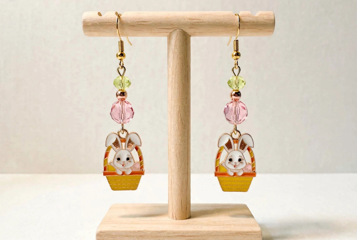 Adorable and sweet Easter Bunny Egg Basket Enamel Earrings - Cute Dangle Jewelry