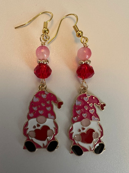Valentine's Day Themed Gnome Enamel Earrings - Heart Warming Dangle Jewelry