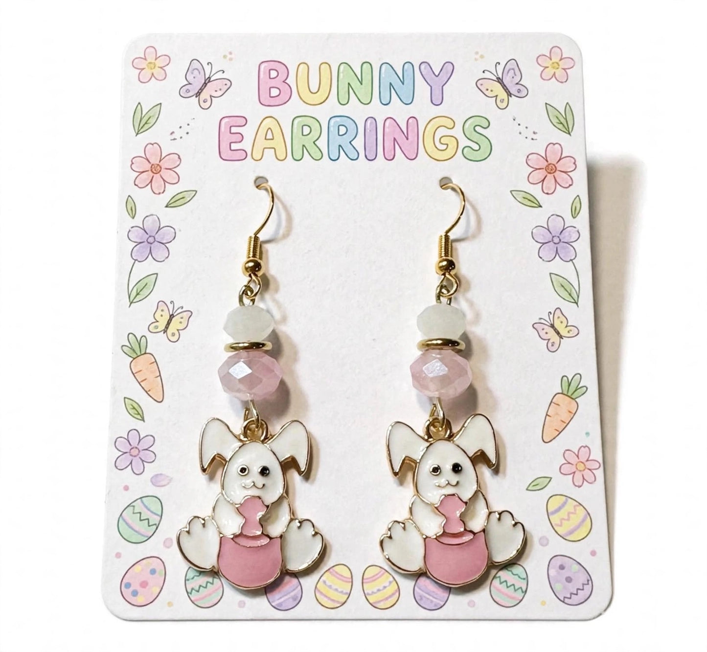 Adorable Bunny Enamel Charm Earrings - Easter Dangle Jewelry