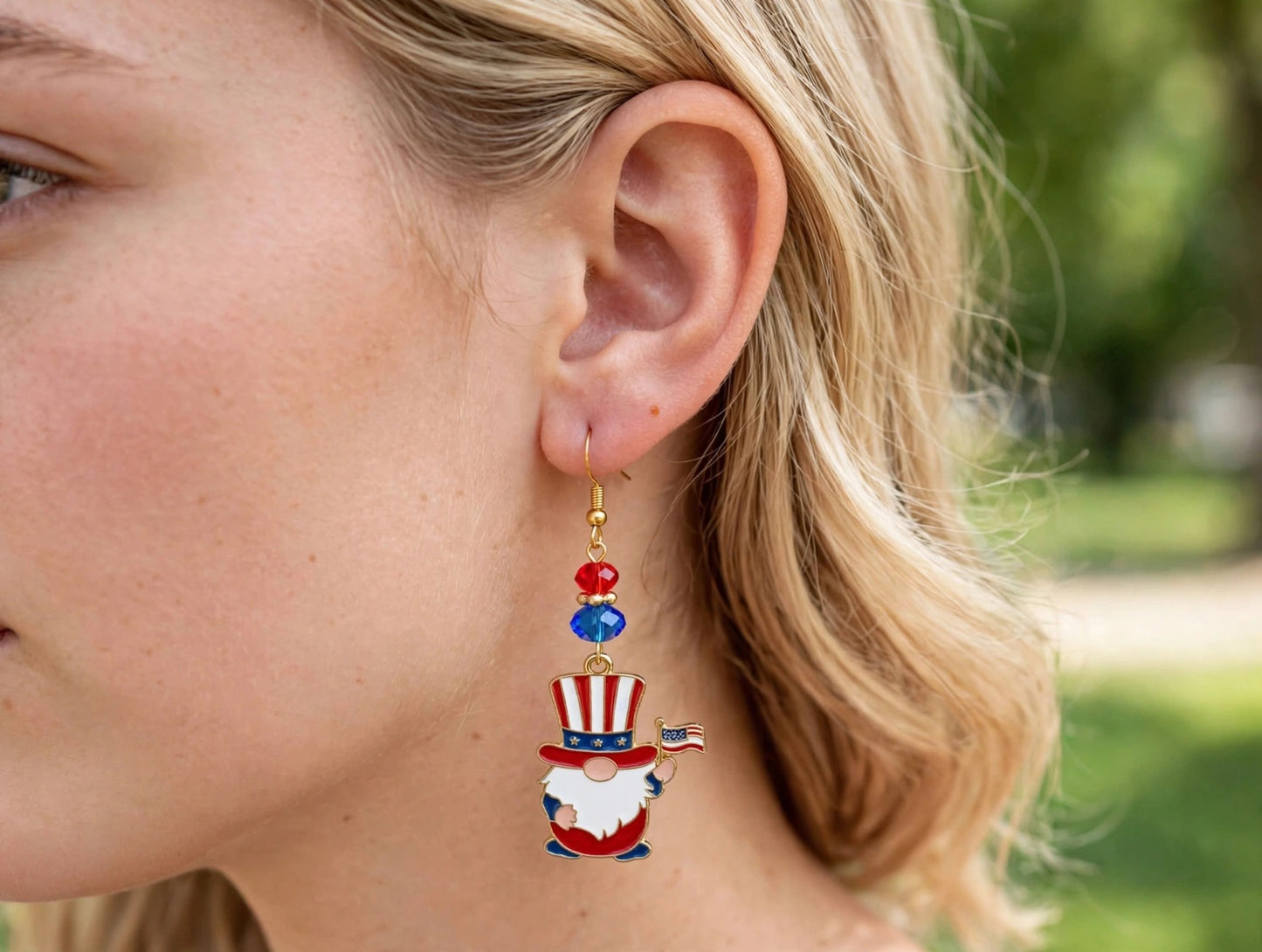 Uncle Sam Gnome Enamel Earrings - Adorable Dangle Jewelry