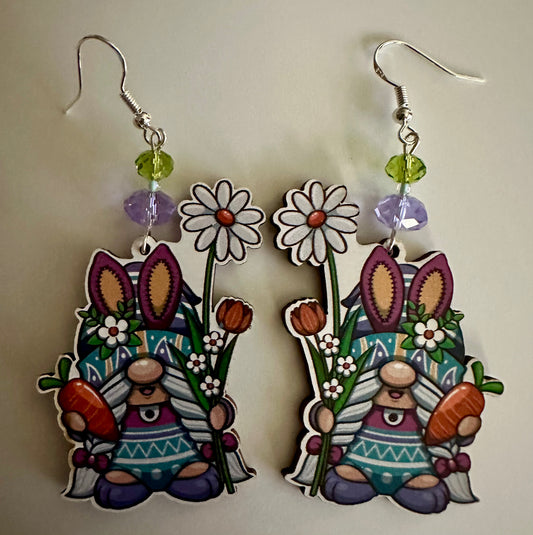 Charming Springtime Whimsical Gnome Wood Earrings - Delightful Dangle Jewelry