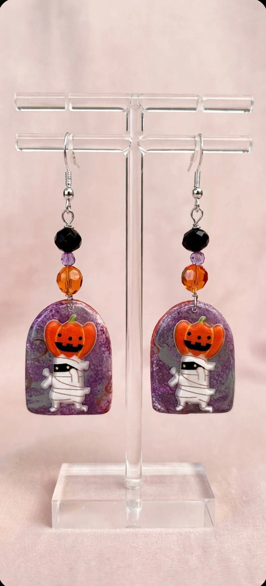 Dangle Clay Resin Spooky Halloween Cat Mummy