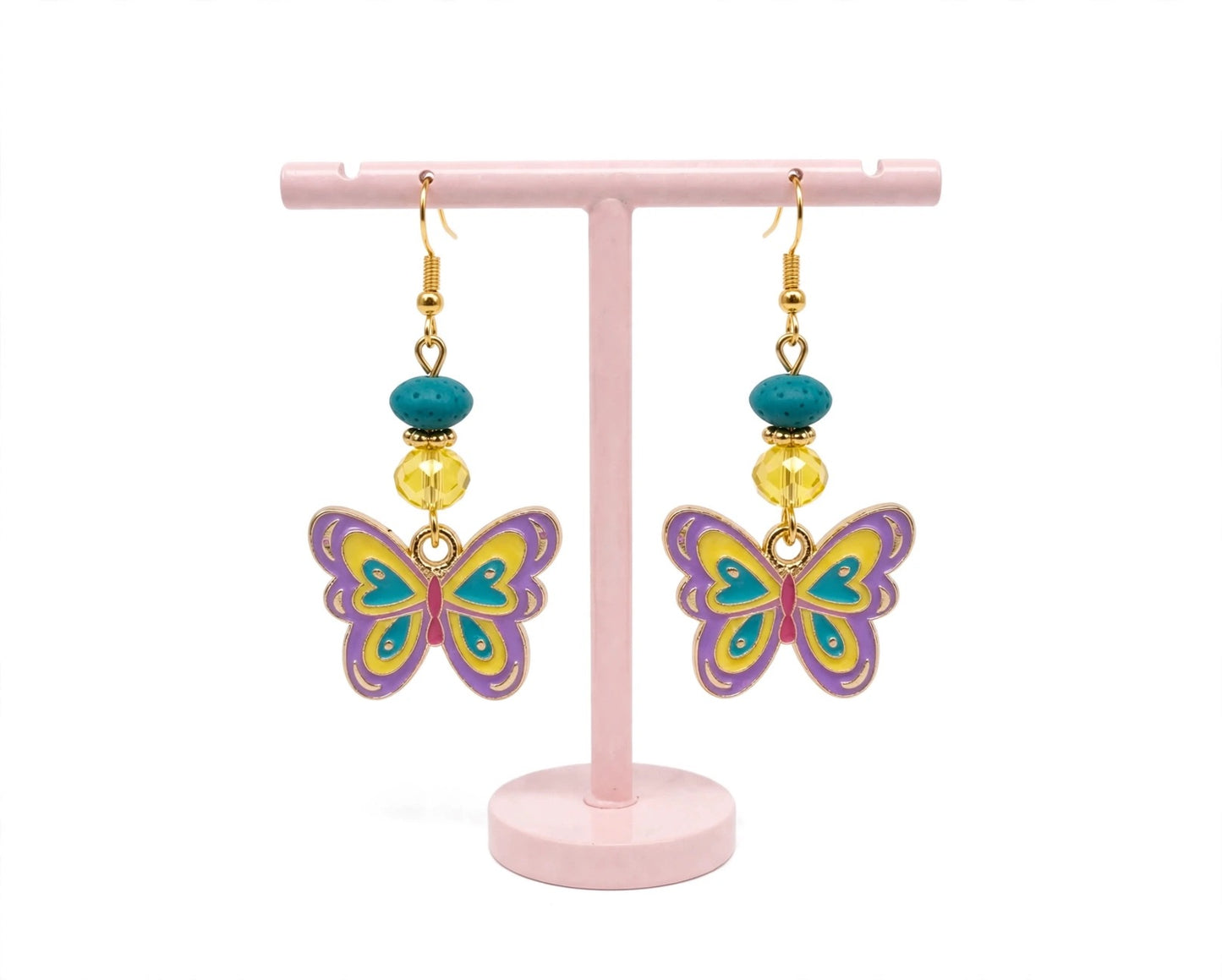Whimsical Springtime Butterflies Enamel Earrings - Bright Dangle Jewelry