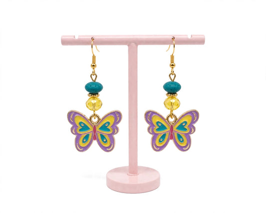 Whimsical Springtime Butterflies Enamel Earrings - Bright Dangle Jewelry