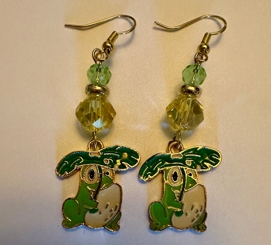 Lily Pad Frog Enamel Earrings - Cute Quirky Dangle Jewelry
