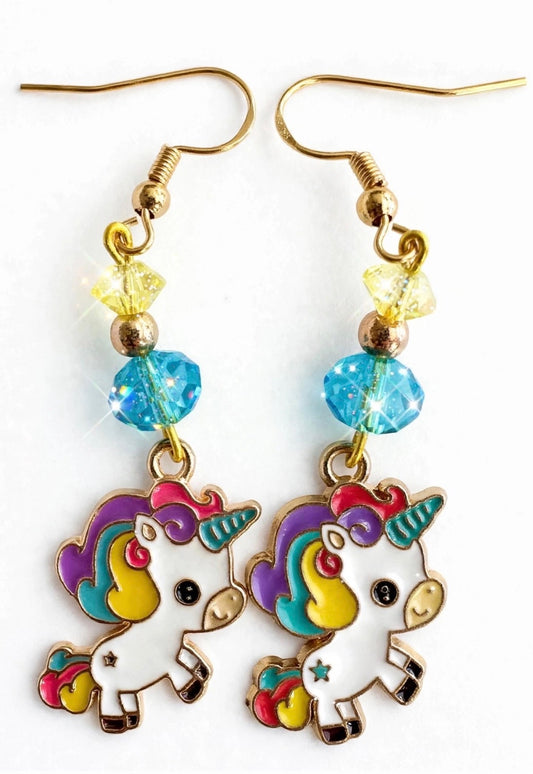 Colorful Unicorn Enamel Earrings - Fantastical Dangle Jewelry