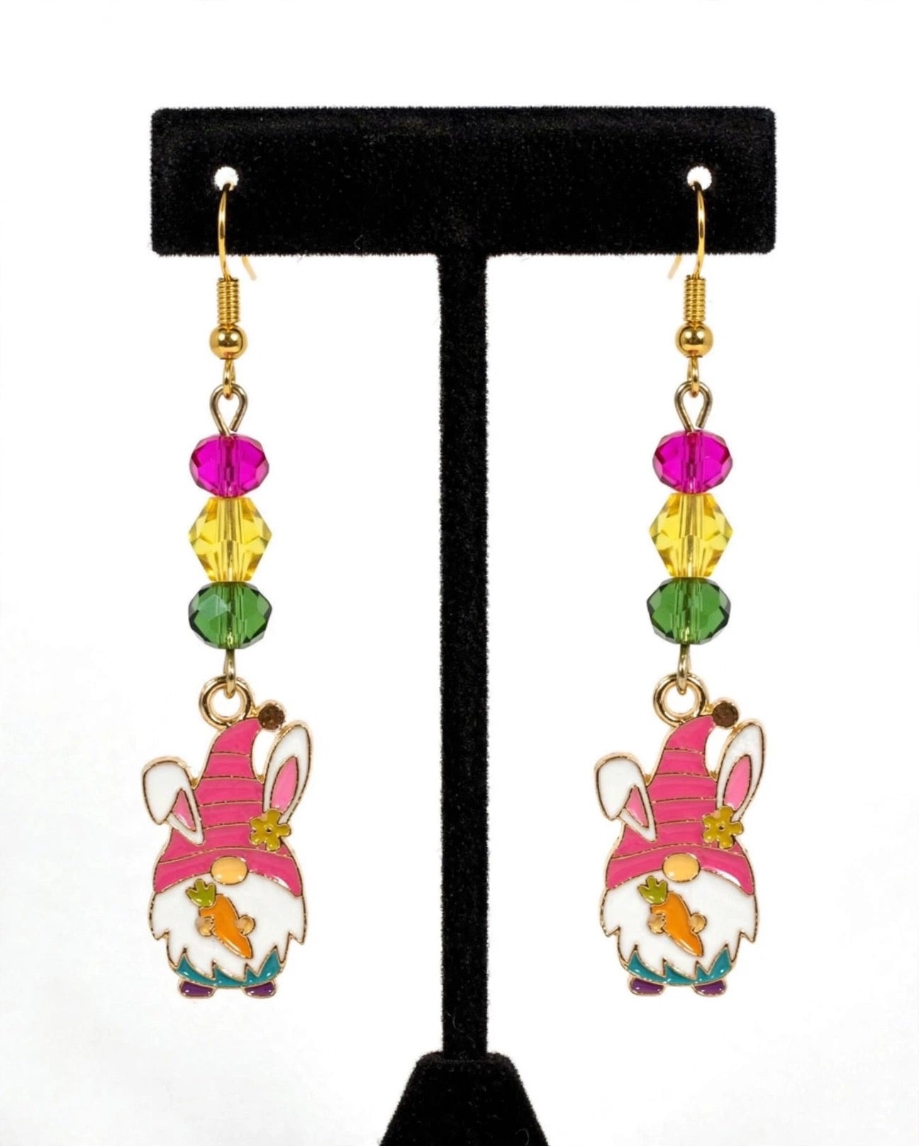 Pastel Easter Gnome Carrot Enamel Earrings - Adorable Dangle Jewelry