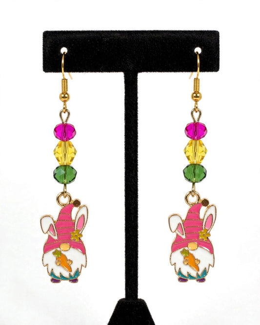 Pastel Easter Gnome Carrot Enamel Earrings - Adorable Dangle Jewelry