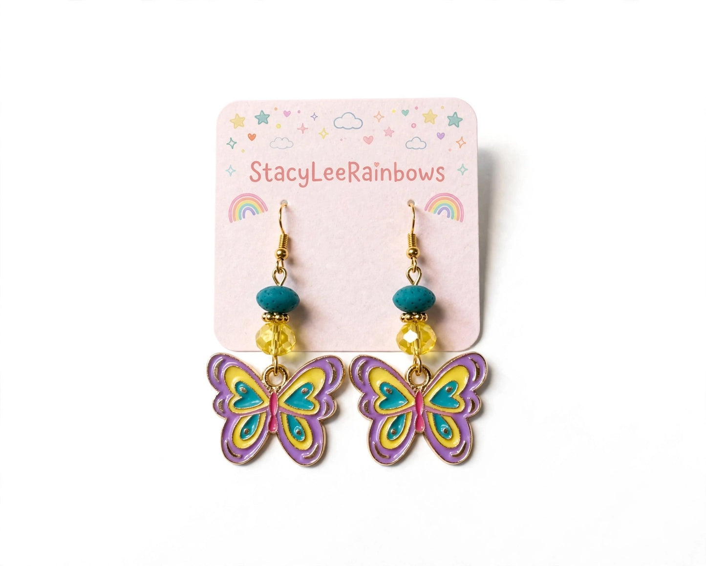 Whimsical Springtime Butterflies Enamel Earrings - Bright Dangle Jewelry