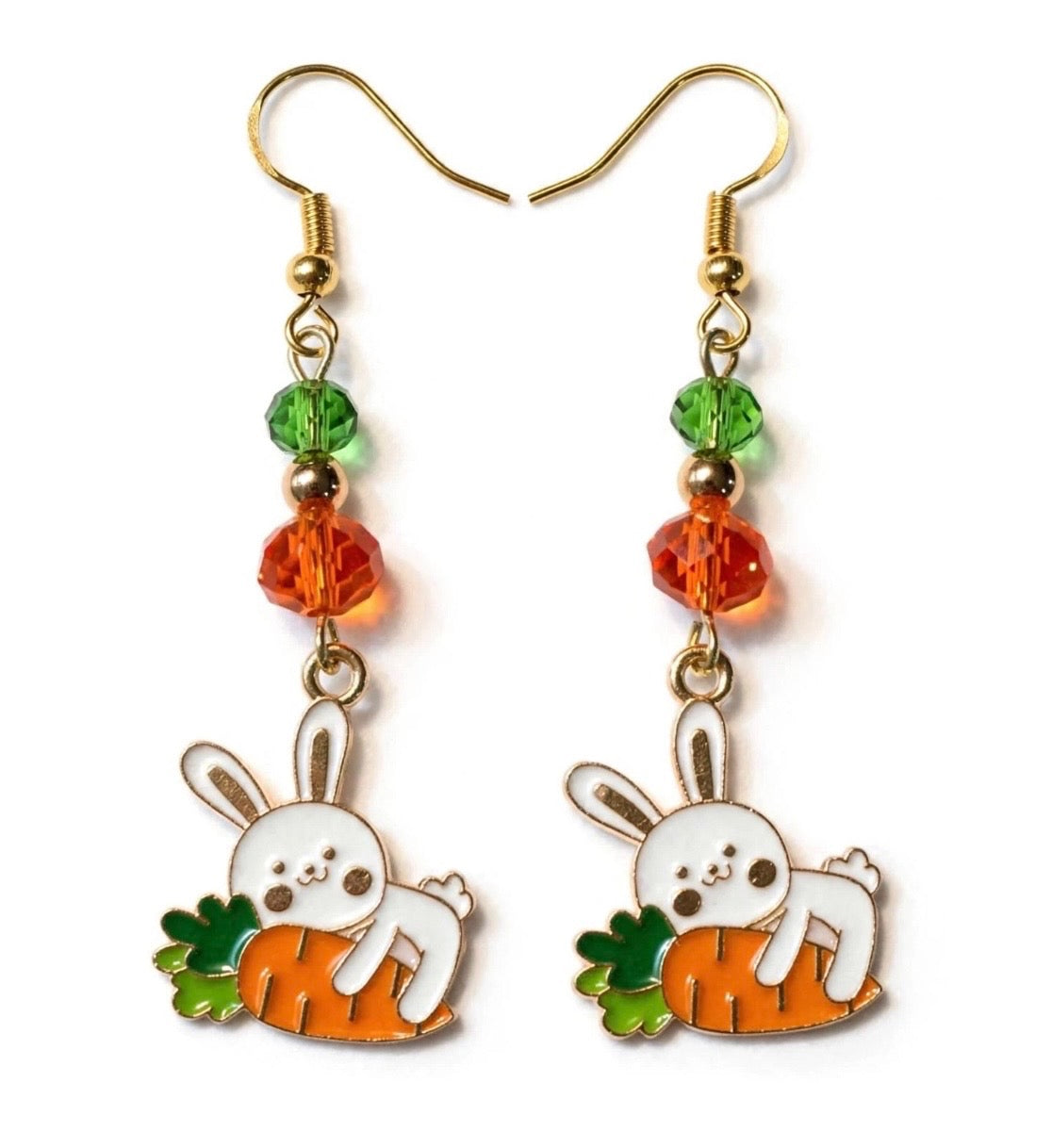 Carrot Cuddle Bunny Enamel Earrings - Cute Dangle Jewelry