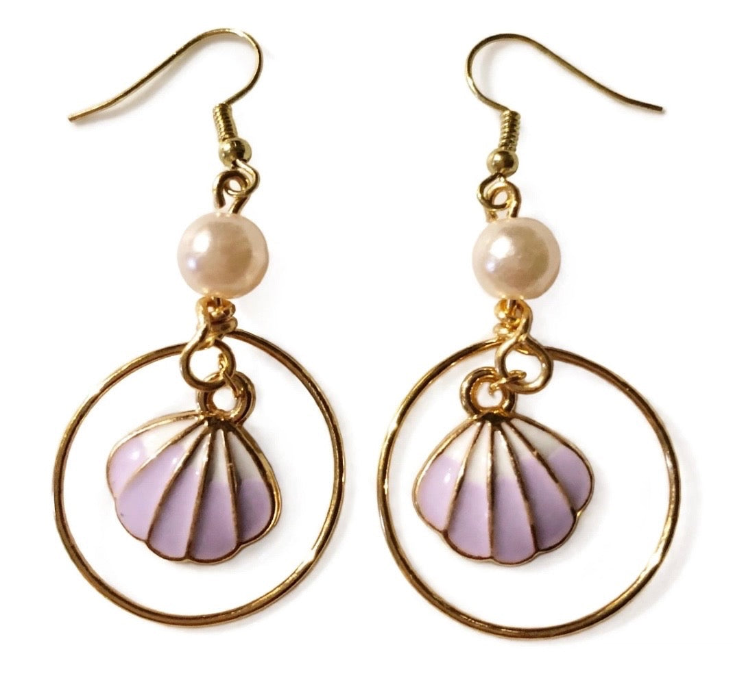 Clamshell Hoop Earrings, Summer Hoop Earrings, Under The Sea, Nautical Jewelry, Beach Earrings